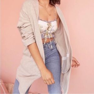 NWT DONNI. Ribbed sweater coat open front Shawl Cardigan gray OS